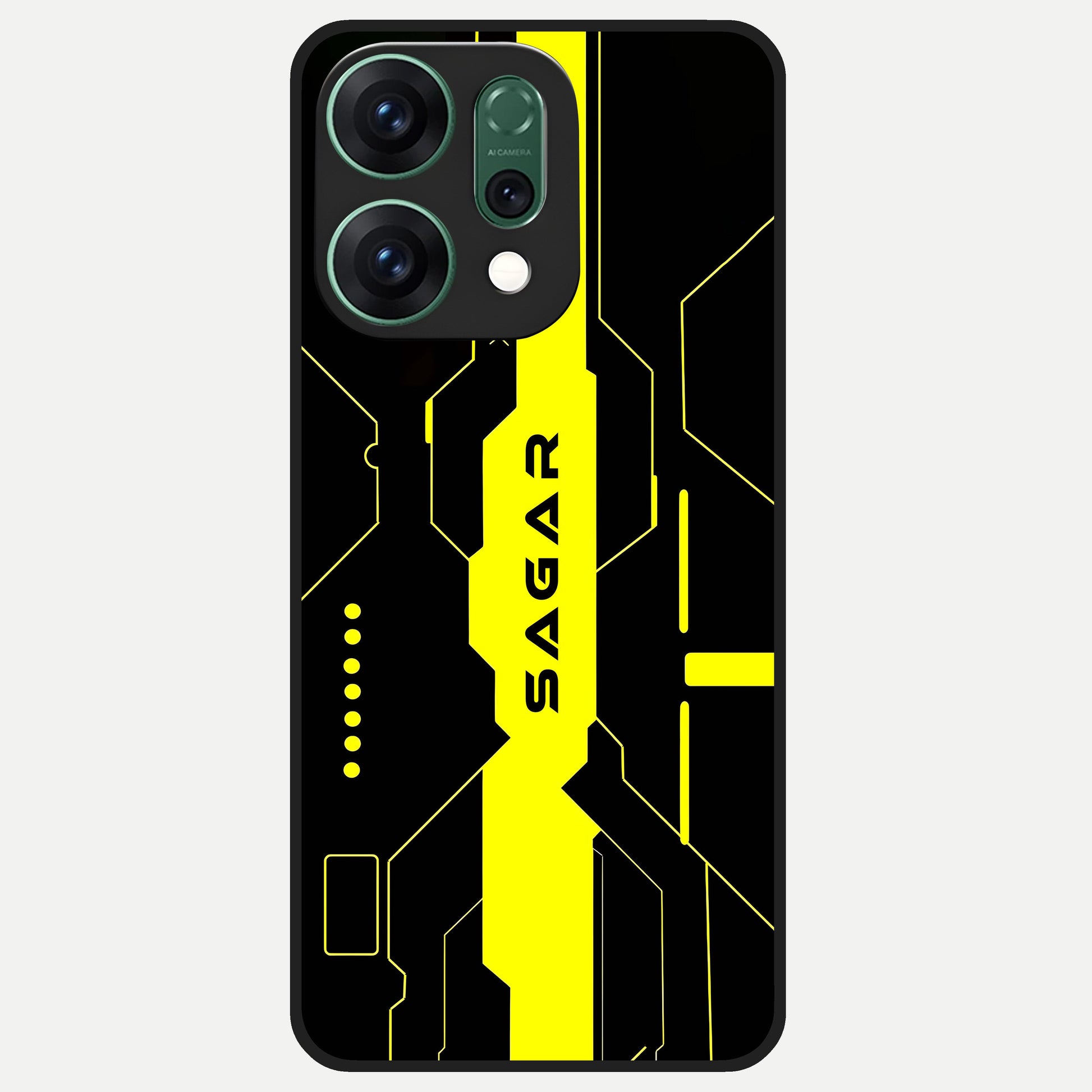  Neon CYBERPUNK Custom Name Glass Case For Oppo Reno 14 back cover – full design glossy printed glass finish