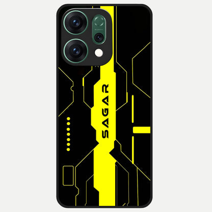  Neon CYBERPUNK Custom Name Glass Case For Oppo Reno 14 back cover – full design glossy printed glass finish