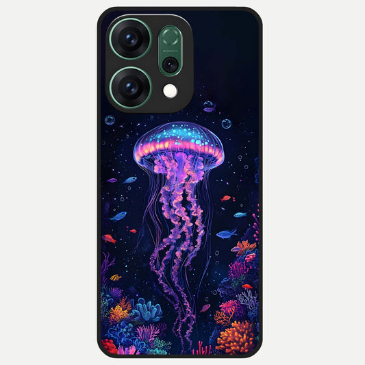  Neon Jellyfish Glass Case For Oppo Reno 14 back cover – full design glossy printed glass finish
