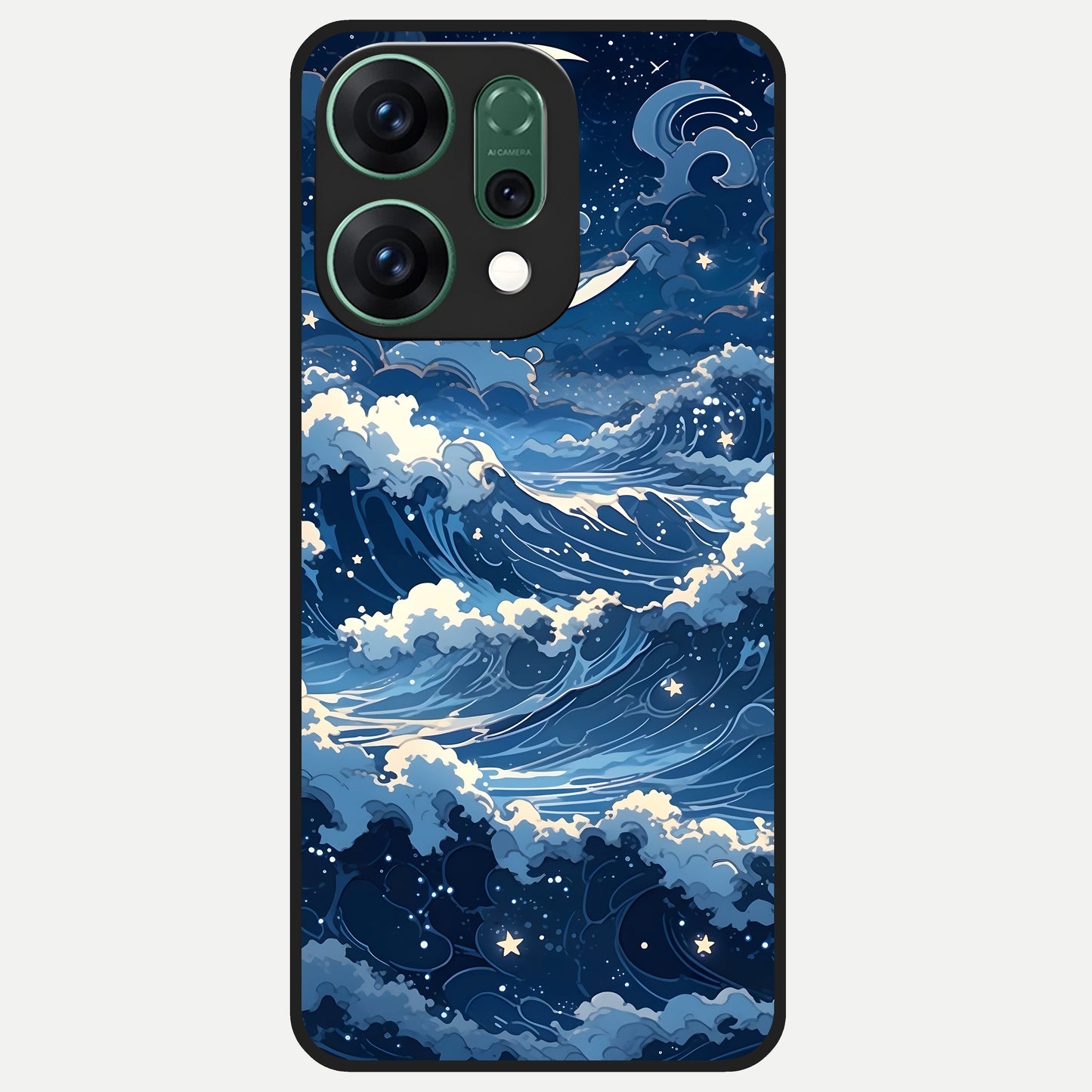  Ocean Moon Waves Glass Case For Oppo Reno 14 back cover – full design glossy printed glass finish