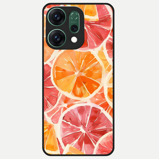  Orange Fruits Pattern Glass Case For Oppo Reno 14 back cover – full design glossy printed glass finish
