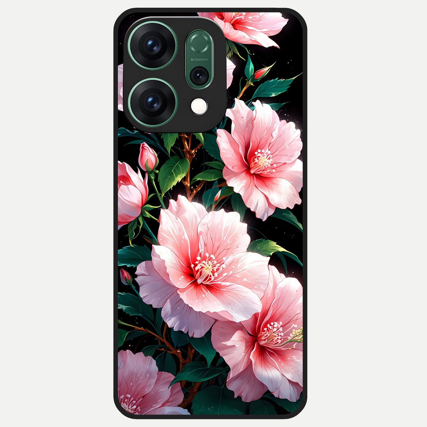  Peach Flower Glass Case For Oppo Reno 14 back cover – full design glossy printed glass finish