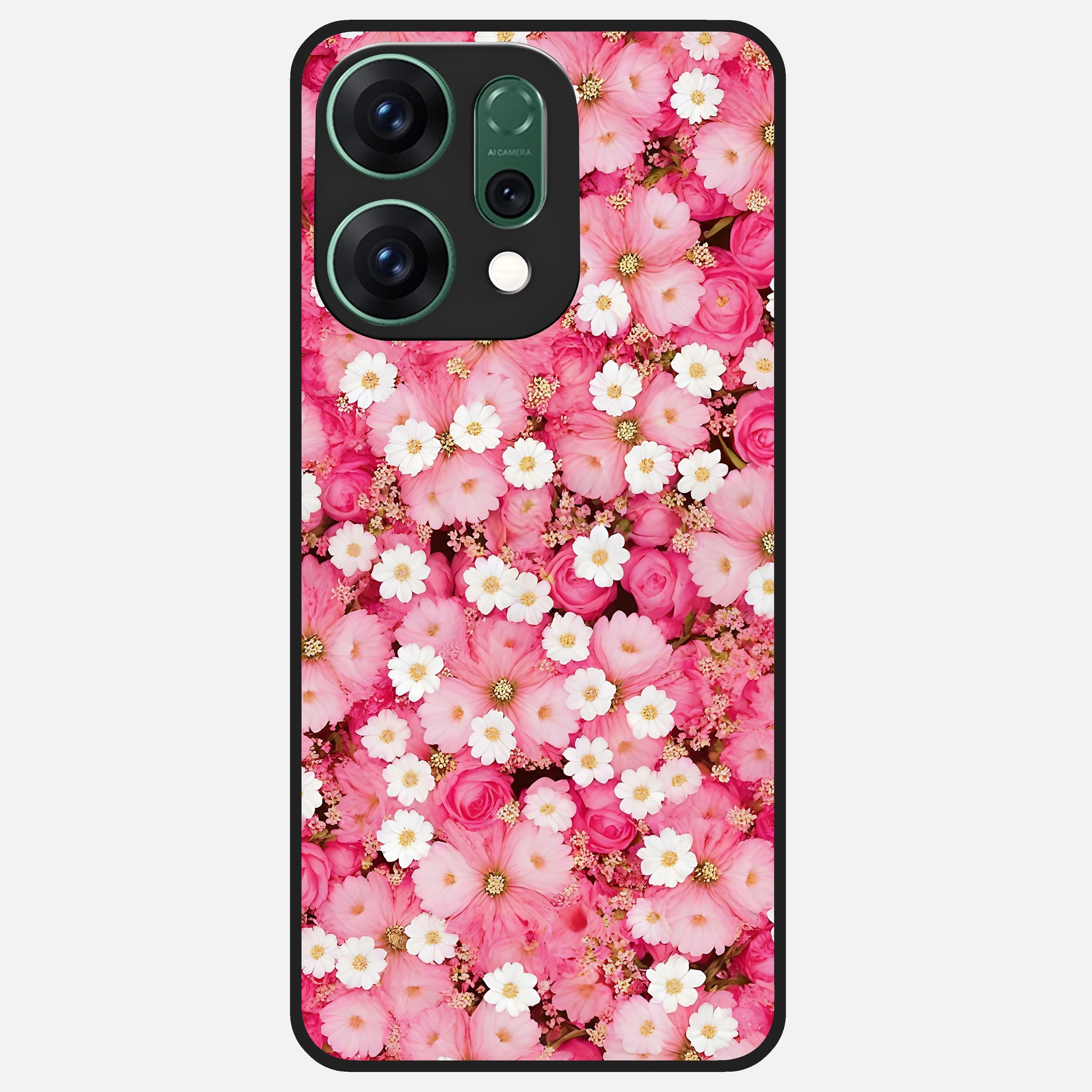  Pink Daisy Bliss Glass Case For Oppo Reno 14 back cover – full design glossy printed glass finish