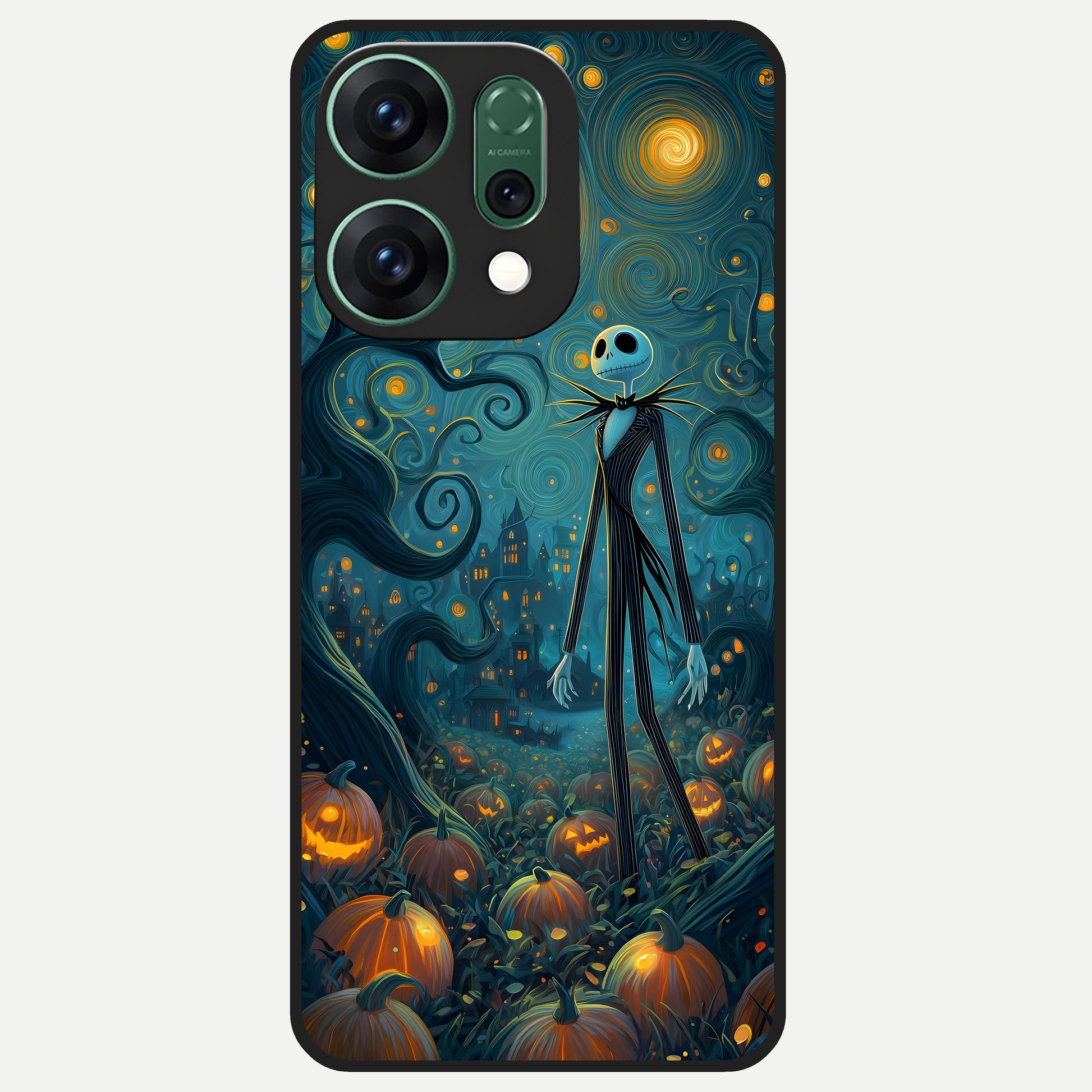  Pumpkin Moon Night Glass Case For Oppo Reno 14 back cover – full design glossy printed glass finish