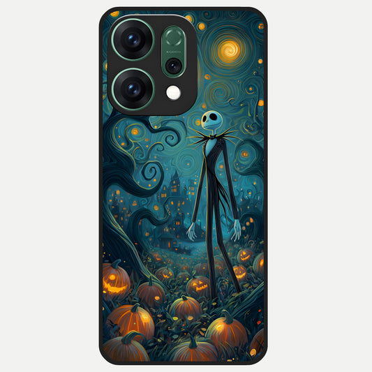  Pumpkin Moon Night Glass Case For Oppo Reno 14 back cover – full design glossy printed glass finish