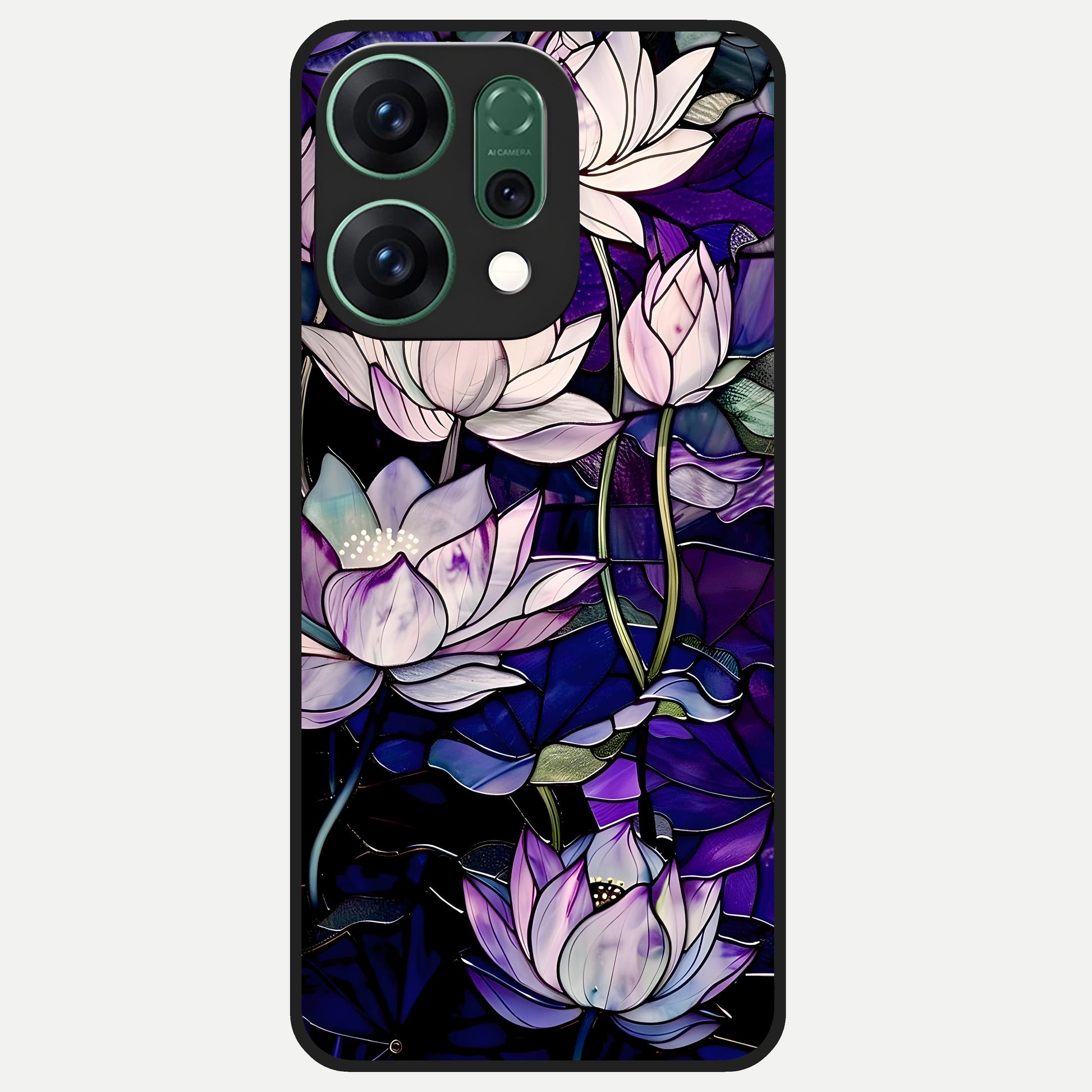  Purple Lotus Pattern Glass Case For Oppo Reno 14 back cover – full design glossy printed glass finish