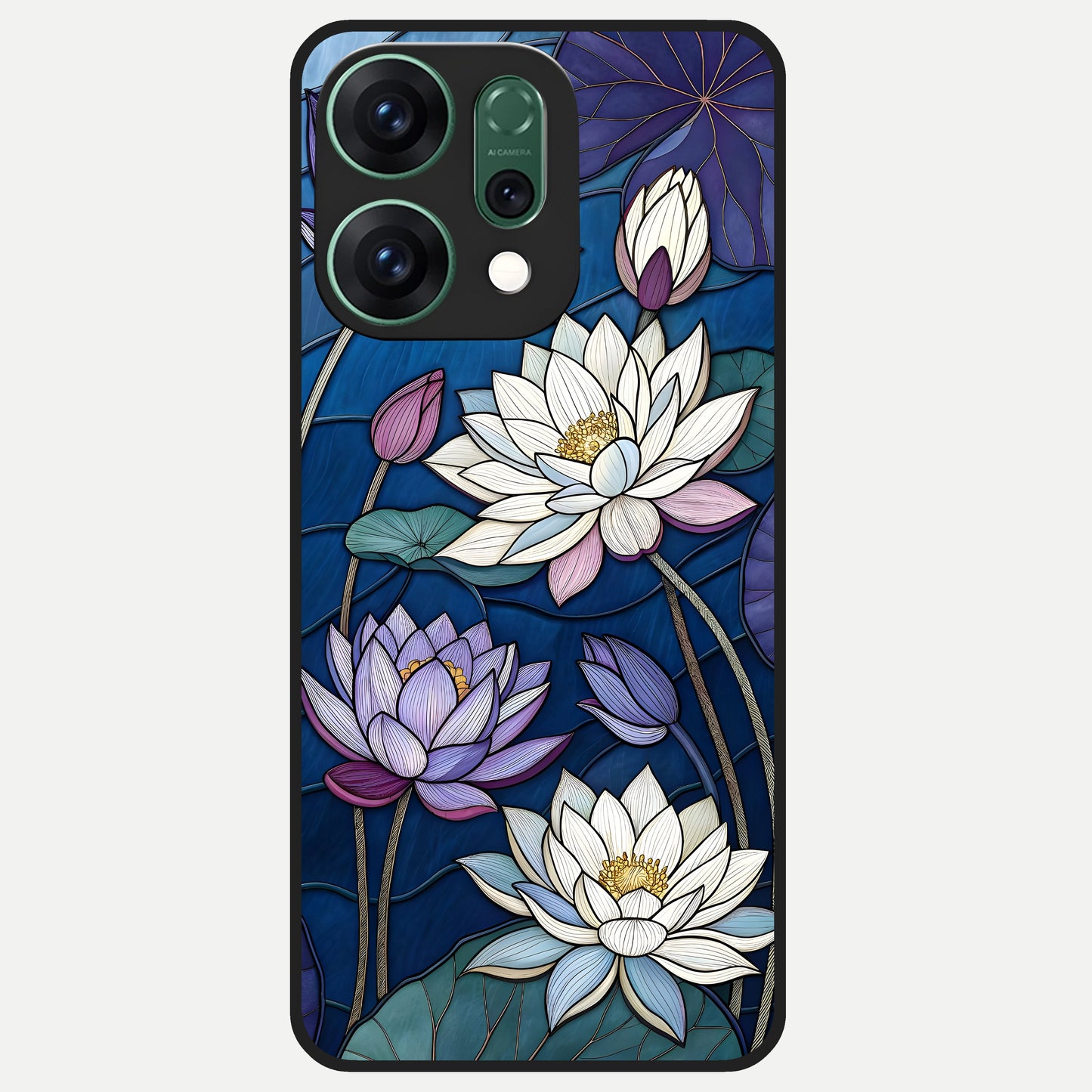  Purple Lotus Stained Glass Case For Oppo Reno 14 back cover – full design glossy printed glass finish