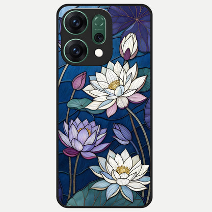  Purple Lotus Stained Glass Case For Oppo Reno 14 back cover – full design glossy printed glass finish