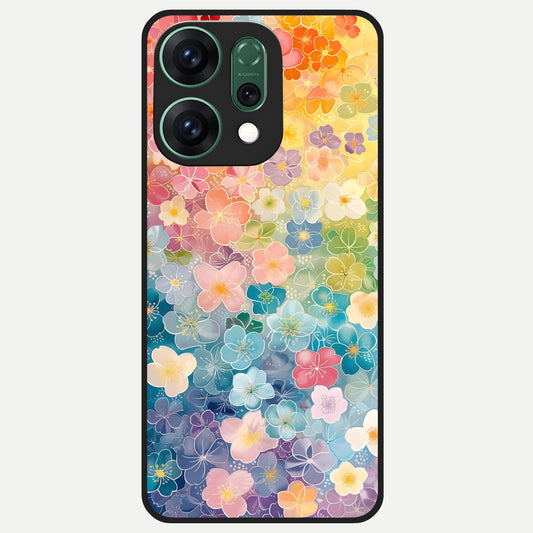  Rainbow Blossom Burst Glass Case For Oppo Reno 14 back cover – full design glossy printed glass finish