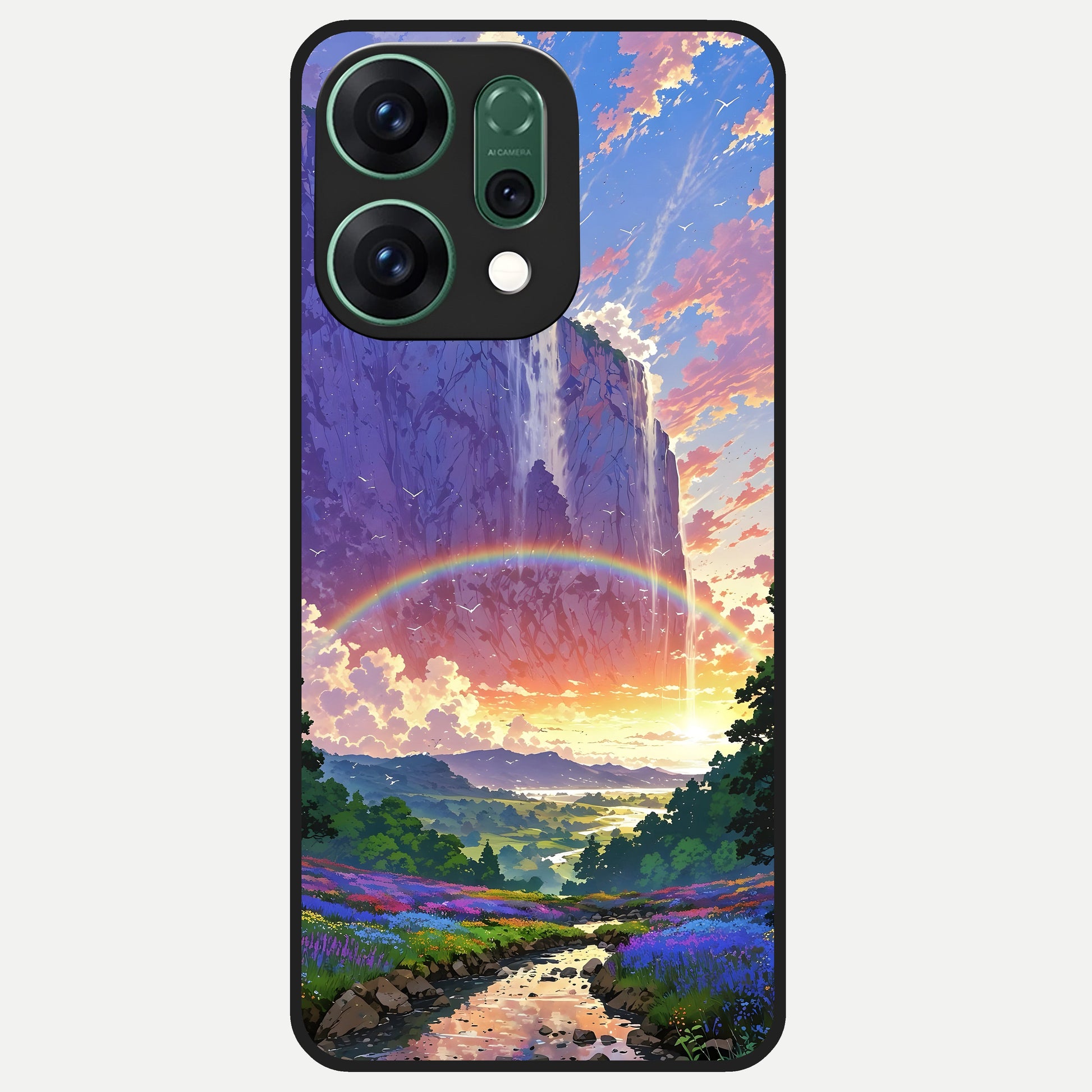  Rainbow Valley Dream Glass Case For Oppo Reno 14 back cover – full design glossy printed glass finish