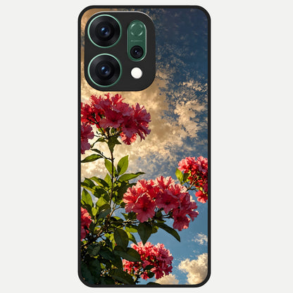  Red Bloom Skies Glass Case For Oppo Reno 14 back cover – full design glossy printed glass finish