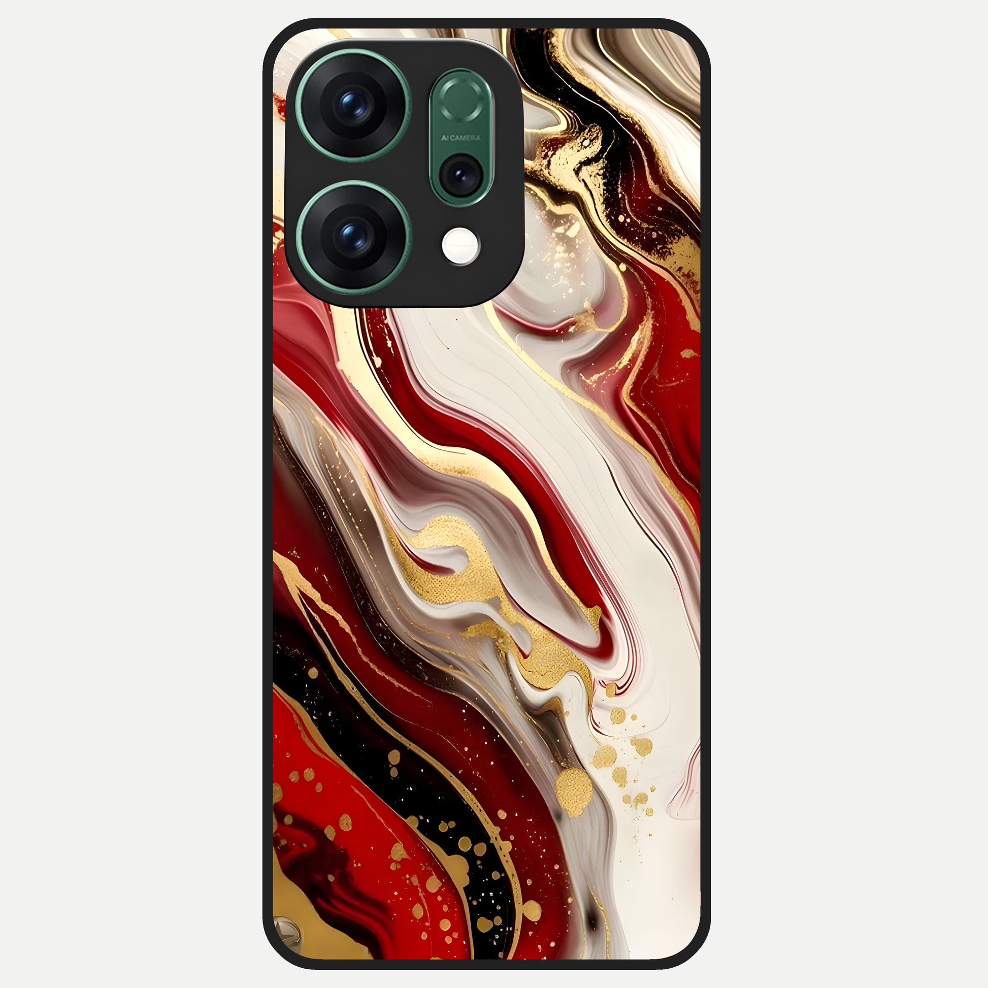  Red And White Marble Glass Case For Oppo Reno 14 back cover – full design glossy printed glass finish