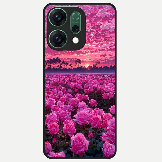  Rose Sunset Valley Glass Case For Oppo Reno 14 back cover – full design glossy printed glass finish