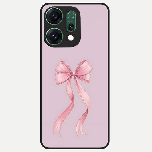  Soft Blush Bow Glass Case For Oppo Reno 14 back cover – full design glossy printed glass finish