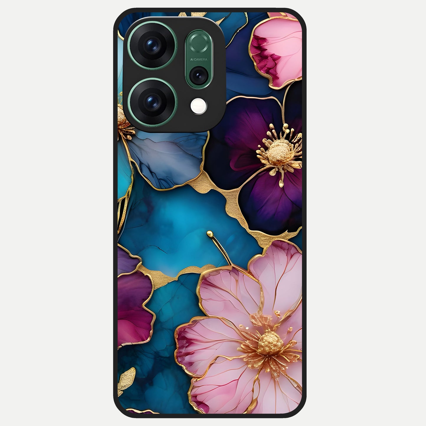  Sparkle Floral Glass Case For Oppo Reno 14 back cover – full design glossy printed glass finish