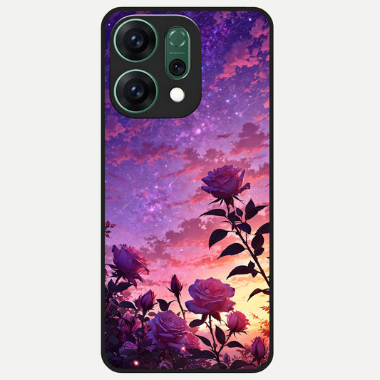  Starlit Rose Twilight Glass Case For Oppo Reno 14 back cover – full design glossy printed glass finish