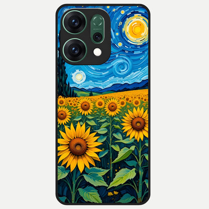  Starry Sunflower Dreams Glass Case For Oppo Reno 14 back cover – full design glossy printed glass finish