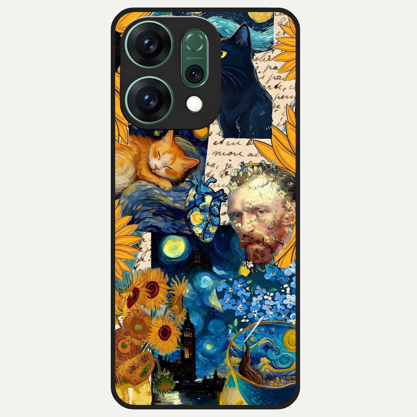  Sunflower Chic Mood Custom Name Glass Case For Oppo Reno 14 back cover – full design glossy printed glass finish