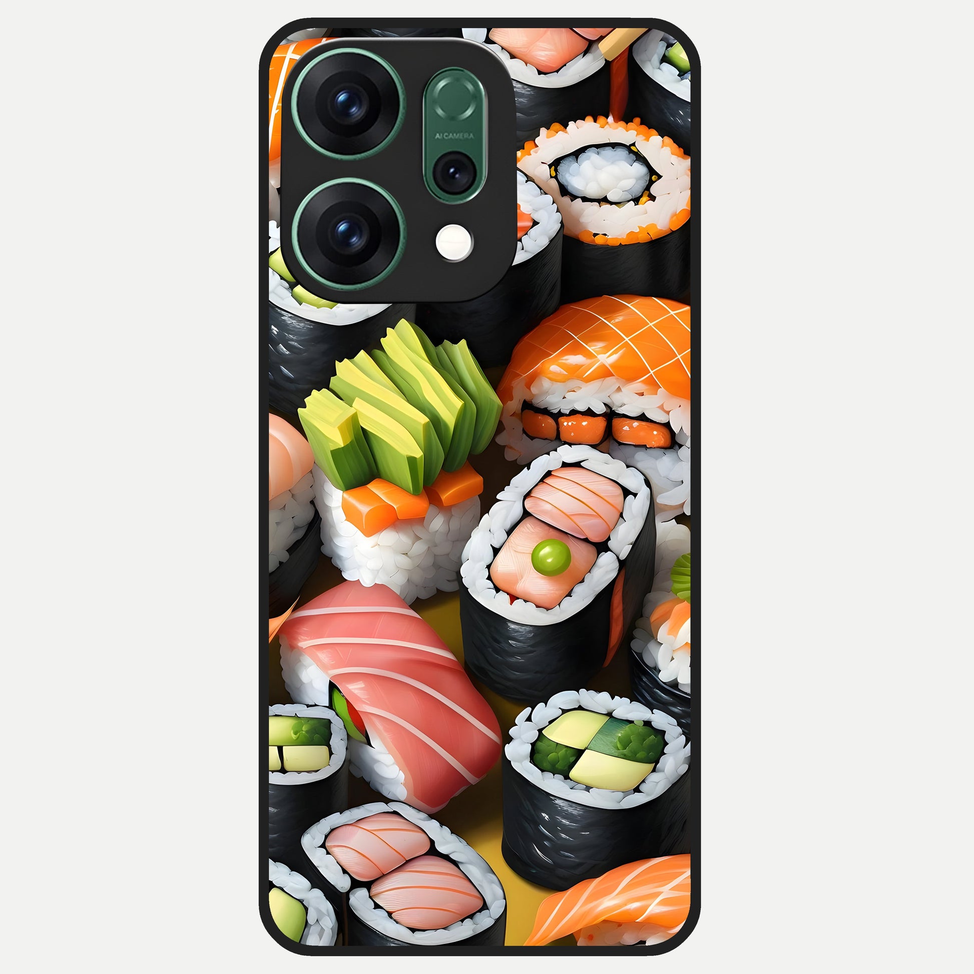  Sushi Food Pattern Glass Case For Oppo Reno 14 back cover – full design glossy printed glass finish