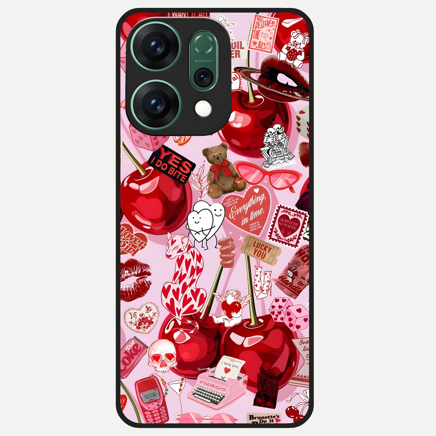  Sweet Cherry Chaos Glass Case For Oppo Reno 14 back cover – full design glossy printed glass finish