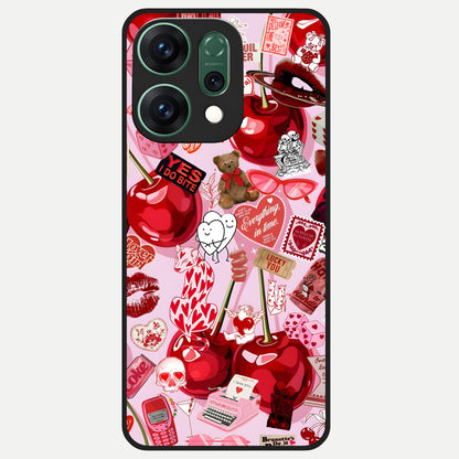 Sweet Cherry Chaos Glass Case For Oppo Reno 14 back cover – full design glossy printed glass finish