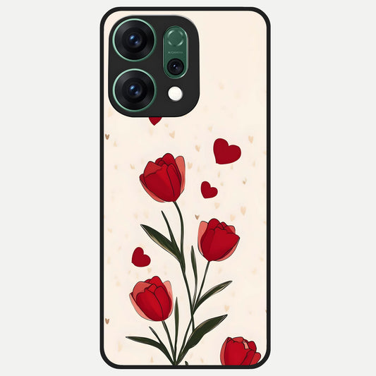  Tulip With Heart Glass Case For Oppo Reno 14 back cover – full design glossy printed glass finish