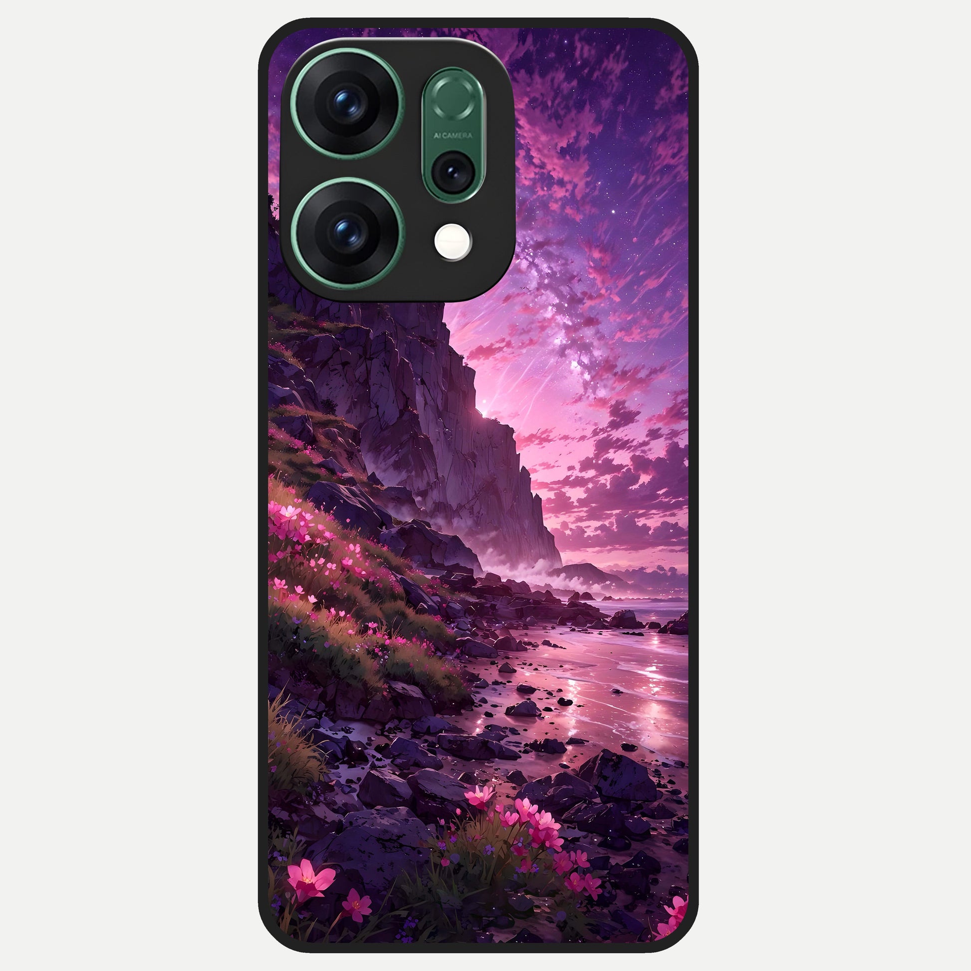  Twilight Blossom Coast Glass Case For Oppo Reno 14 back cover – full design glossy printed glass finish