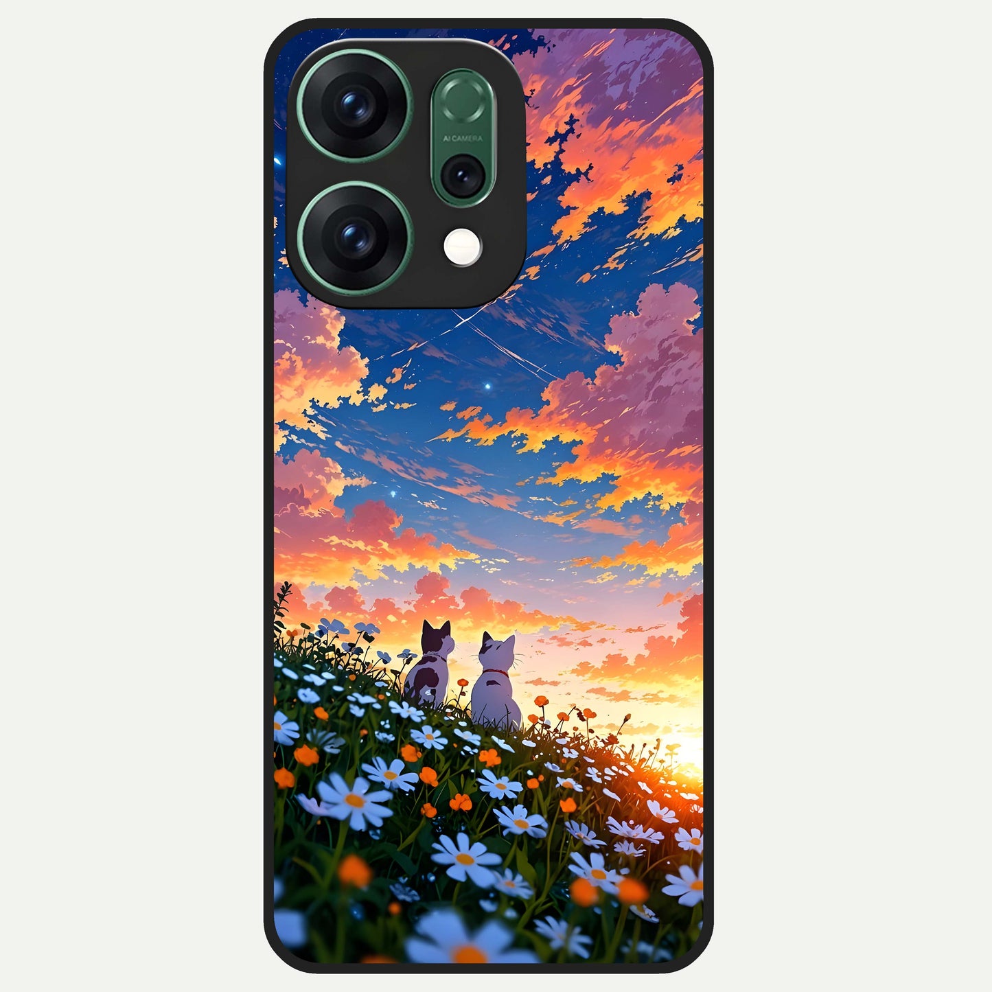  Two Cats Friends Glass Case For Oppo Reno 14 back cover – full design glossy printed glass finish