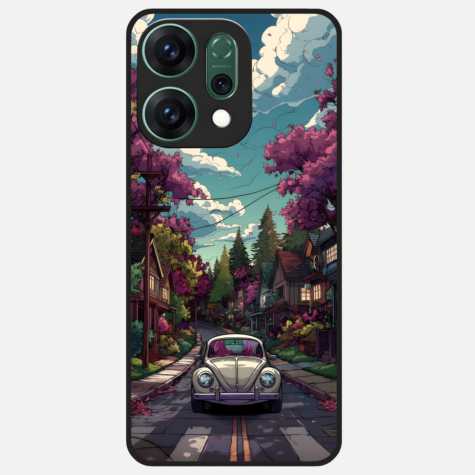  Vintage Street Drive Glass Case For Oppo Reno 14 back cover – full design glossy printed glass finish