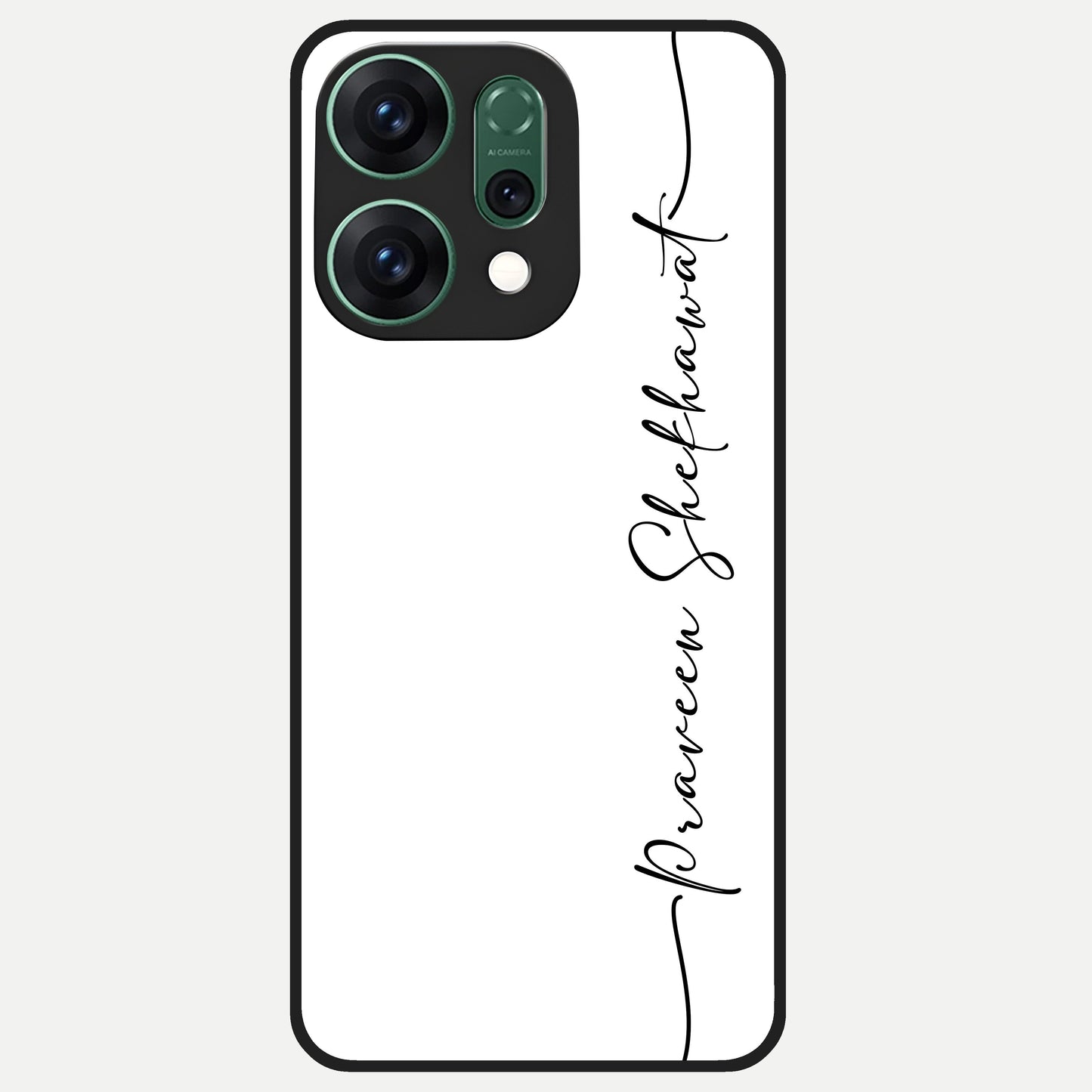  White Tune Custom Name Glass Case For Oppo Reno 14 back cover – personalized glossy printed glass finish