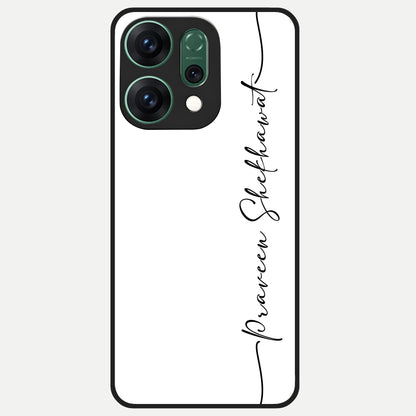  White Tune Custom Name Glass Case For Oppo Reno 14 back cover – personalized glossy printed glass finish