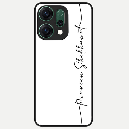  White Tune Custom Name Glass Case For Oppo Reno 14 back cover – personalized glossy printed glass finish
