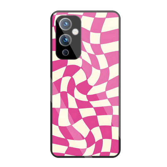 Pink And Off White Illusion Pattern Glass Case For OnePlus 9