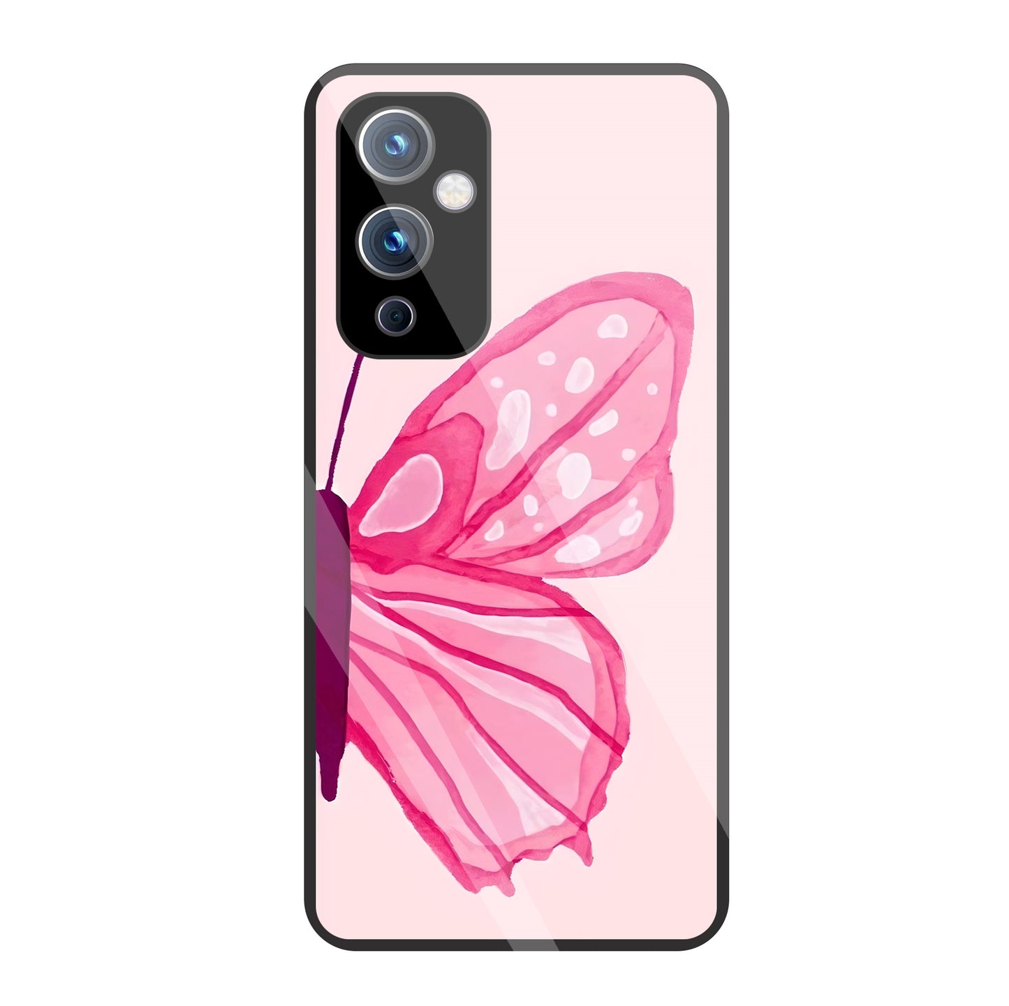 Pink ButterFly Art Glass Case For OnePlus 9