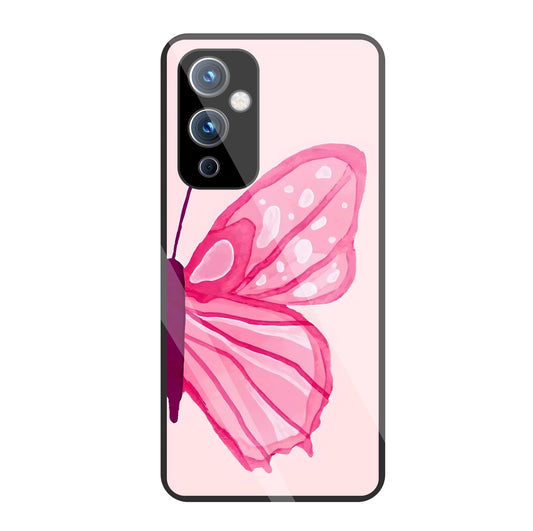 Pink ButterFly Art Glass Case For OnePlus 9