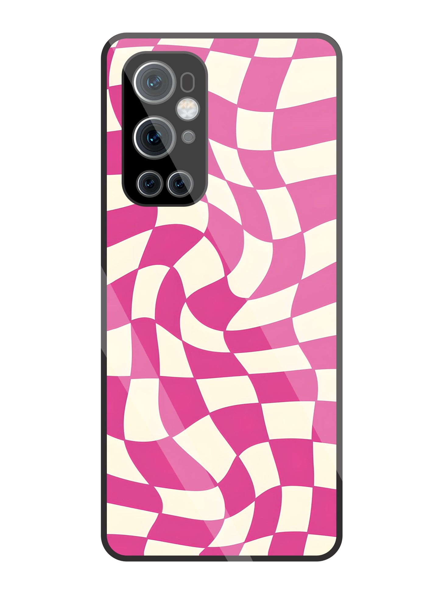 Pink And Off White Illusion Pattern Glass Case For OnePlus 9 Pro