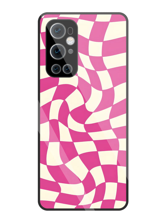 Pink And Off White Illusion Pattern Glass Case For OnePlus 9 Pro