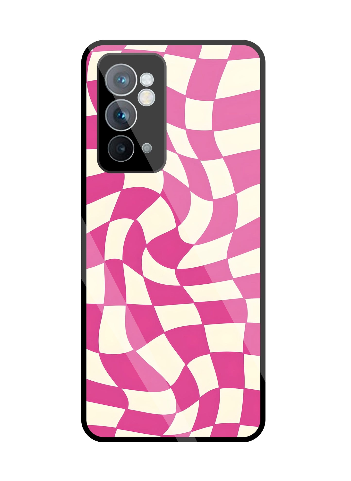 Pink And Off White Illusion Pattern Glass Case For OnePlus 9RT