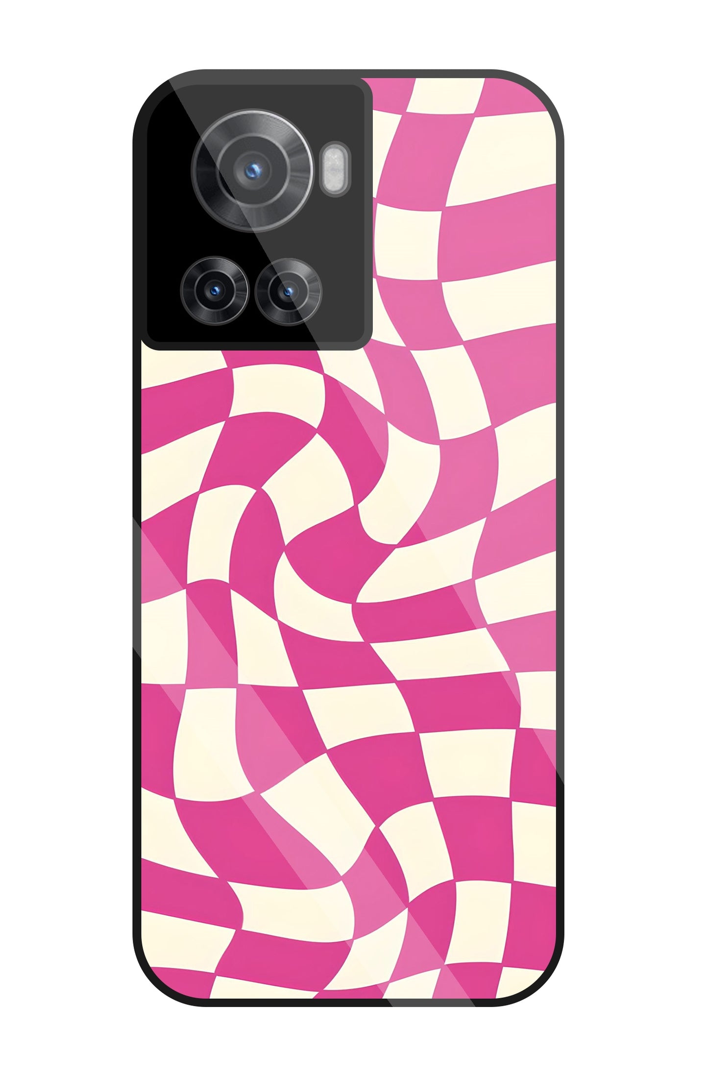 Pink And Off White Illusion Pattern Glass Case For OnePlus 10R