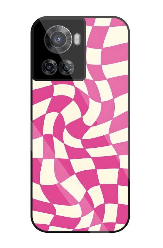 Pink And Off White Illusion Pattern Glass Case For OnePlus 10R