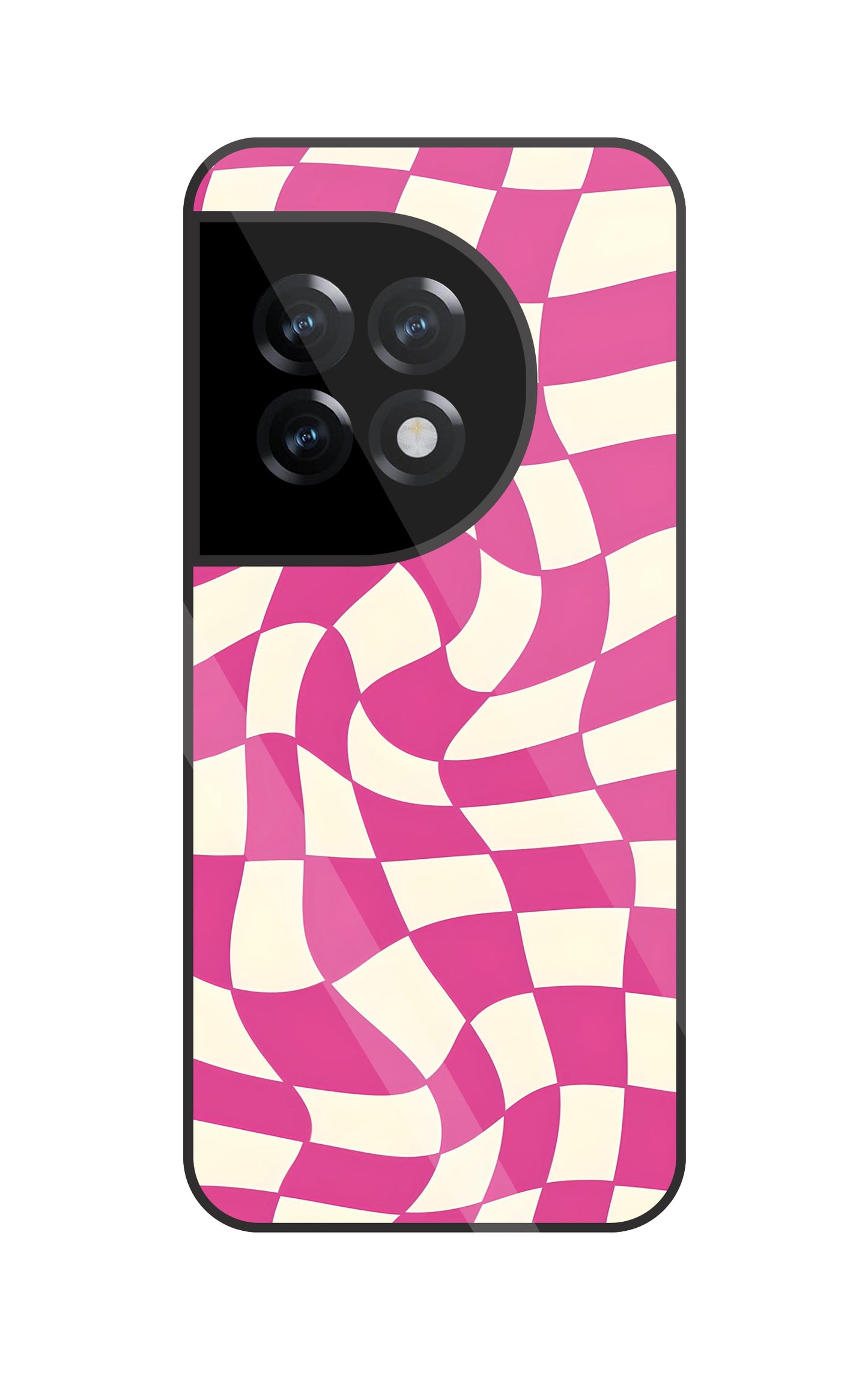 Pink And Off White Illusion Pattern Glass Case For OnePlus 11R