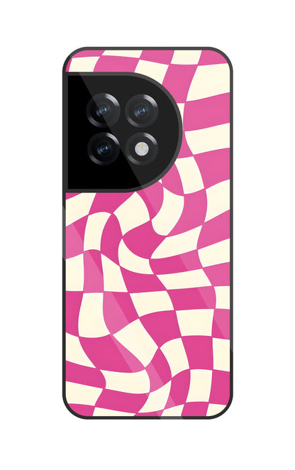 Pink And Off White Illusion Pattern Glass Case For OnePlus 11R