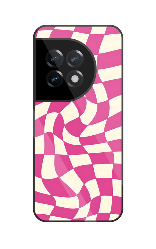 Pink And Off White Illusion Pattern Glass Case For OnePlus 11R