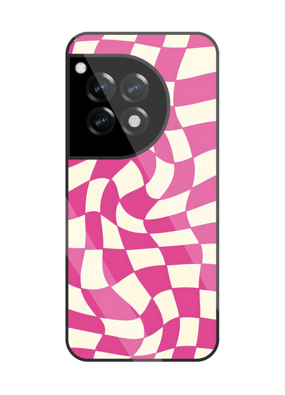 Pink And Off White Illusion Pattern Glass Case For OnePlus 12R