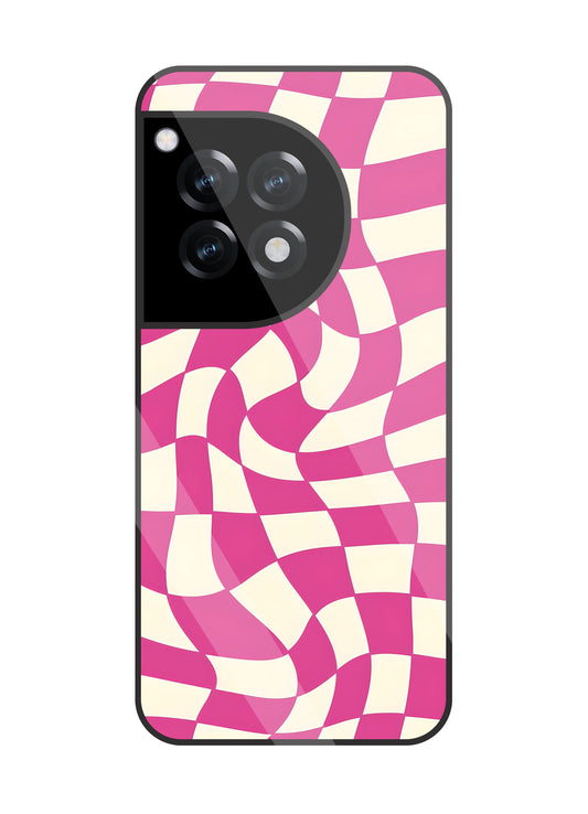 Pink And Off White Illusion Pattern Glass Case For OnePlus 12R