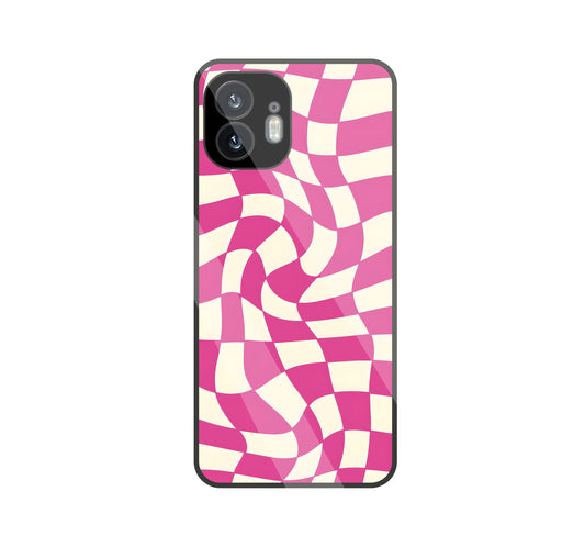 Pink And Off White Illusion Pattern Glass Case For Nothing Phone 2