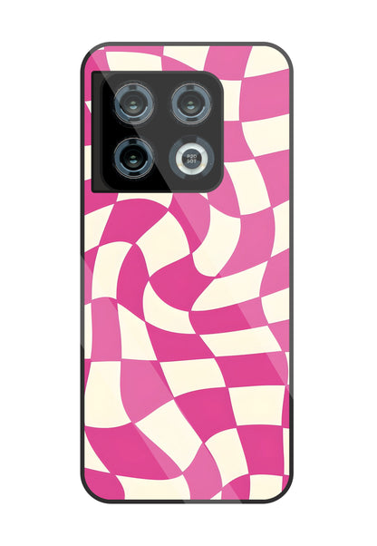 Pink And Off White Illusion Pattern Glass Case For OnePlus 10 Pro