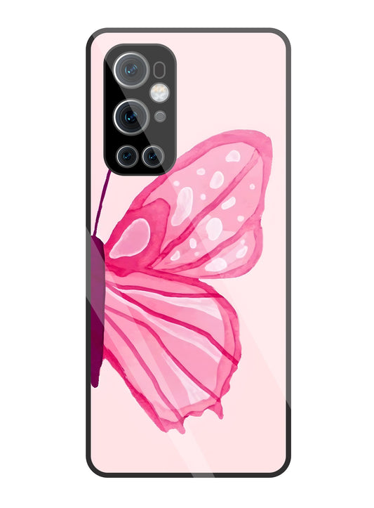 Pink ButterFly Art Glass Case For OnePlus 9 Pro