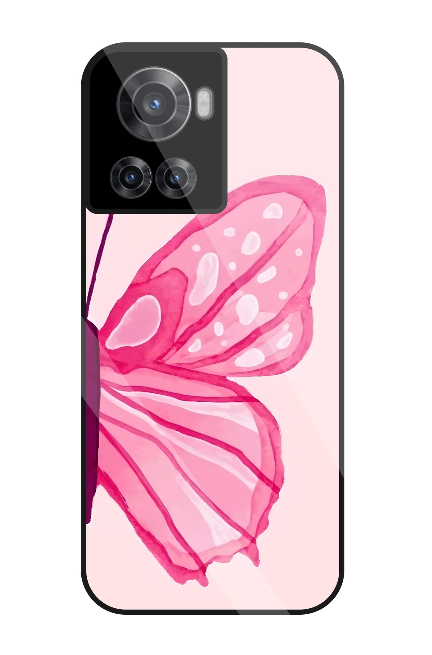 Pink ButterFly Art Glass Case For OnePlus 10R