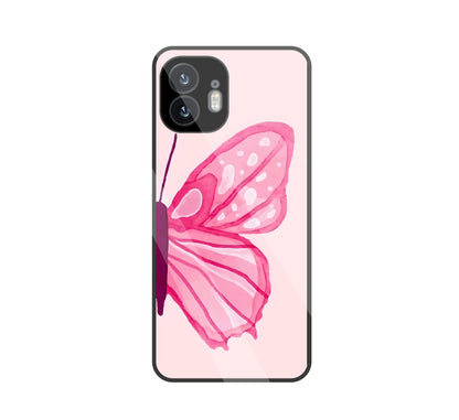 Pink ButterFly Art Glass Case For Nothing Phone 2